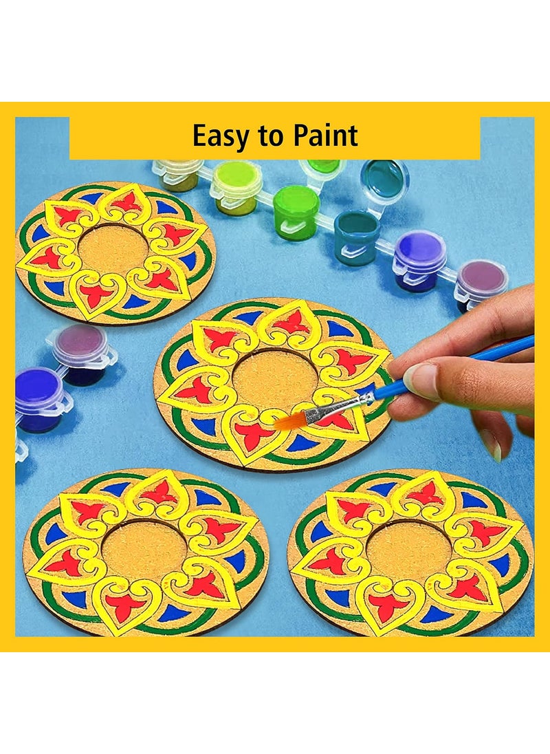 SOLOBOLO - Solobolo Tea Light Candle Holder DIY KIT | Diwali Decorative Item| Paint Your own Tealight Holder for Home Decor Office||Diwali Decoration Puja Articles Decor Gift TeaLight(2pc)| Set of 4 (D-3) - Image 1