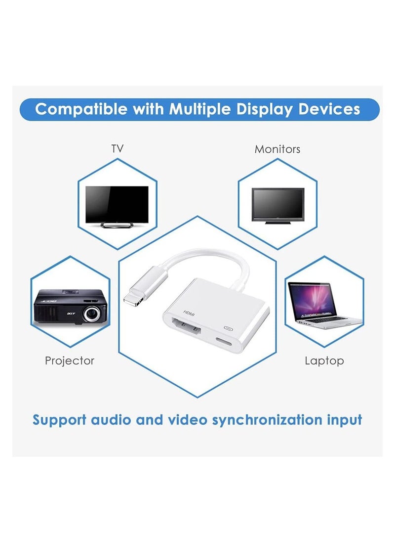 Apple Lightning Digital AV Adapter Apple MFi Certified Lightning to HDMI Adapter HDMI Cable Connector 1080P Sync Screen to TV/HDTV/Monitor/Projector Compatible with iPhone iPad