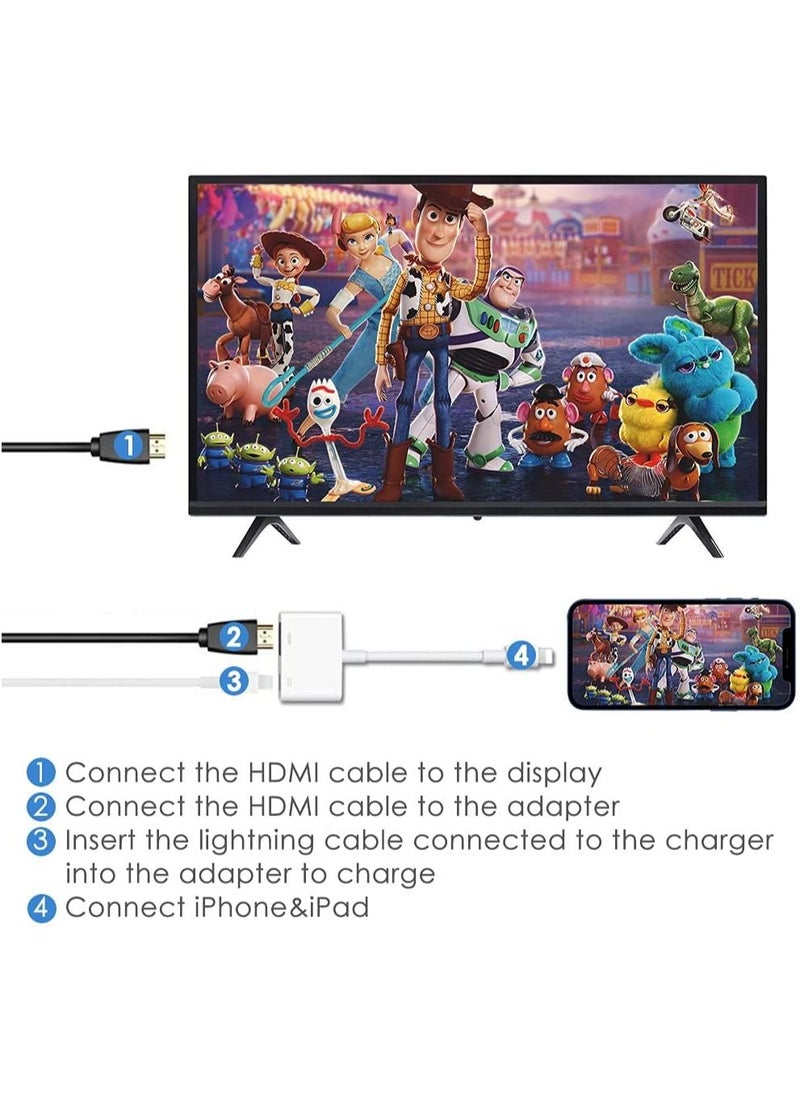 Apple Lightning Digital AV Adapter Apple MFi Certified Lightning to HDMI Adapter HDMI Cable Connector 1080P Sync Screen to TV/HDTV/Monitor/Projector Compatible with iPhone iPad