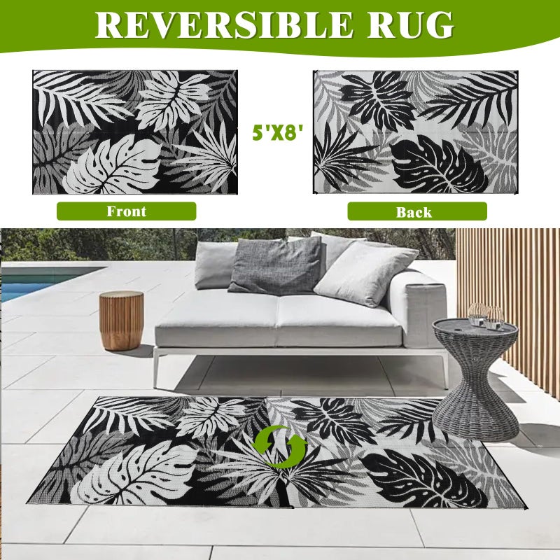 YONILE Outdoor Rug 5x8 ft Waterproof, Reversible Outdoor Plastic Straw Rug for Patios Clearance, Outdoor Area Rug Carpet RV Mat for Camping Backyard Deck Porch - Image 2