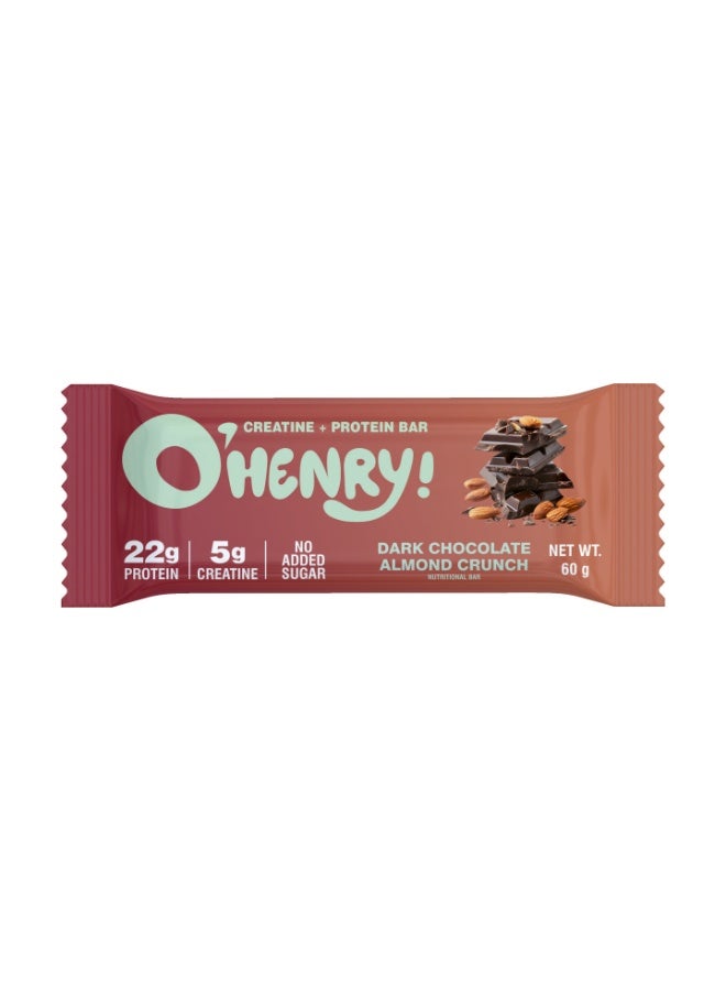 O'HENRY NUTRITION Creatine + Protein Bar - Dark Chocolate Almond Crunch, No Added Sugar, 22g Protein, Pack of 12 (60g Each) - Image 2