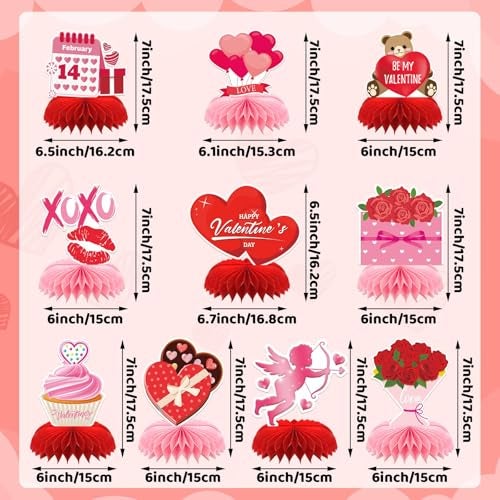 DTOFOOT 10 Pcs Valentine Honeycomb Centerpieces for TableValentines Day Table Centerpiece Decoration Pink Heart Table Topper Decor for Birthday Valentine Day Wedding Party Supplies - Image 5