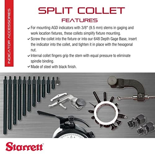 Starrett Steel Dial Indicator Split Collet - 1/2-32UN Thread Size, 9/32" Thread length, .375" Diameter Through Hole for Indicator Stem, Black Finish - 25SC38B - Image 2