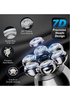 SYOSI 7D Bald Head Shavers for Men, 6 in 1 Wet Dry Electric Shaver for Face and Head, Waterproof Electric Razor for Men with LCD Display, Men's Grooming Kit with Wireless Charging Base  - Image 3