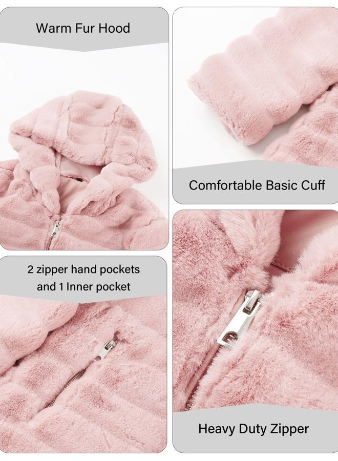 RISISSIDA Women Long Faux Fur Coat Fuzzy Jacket with Hood Fleece Winter Fall Thermal Shearling Warm Fluffy Furry Overcoat L Pink 120757A M - Image 5