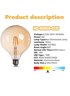MODI LED Bulb Edison Vintage 8W Warm White 175X125 millimeter 1 pcs  - Image 3