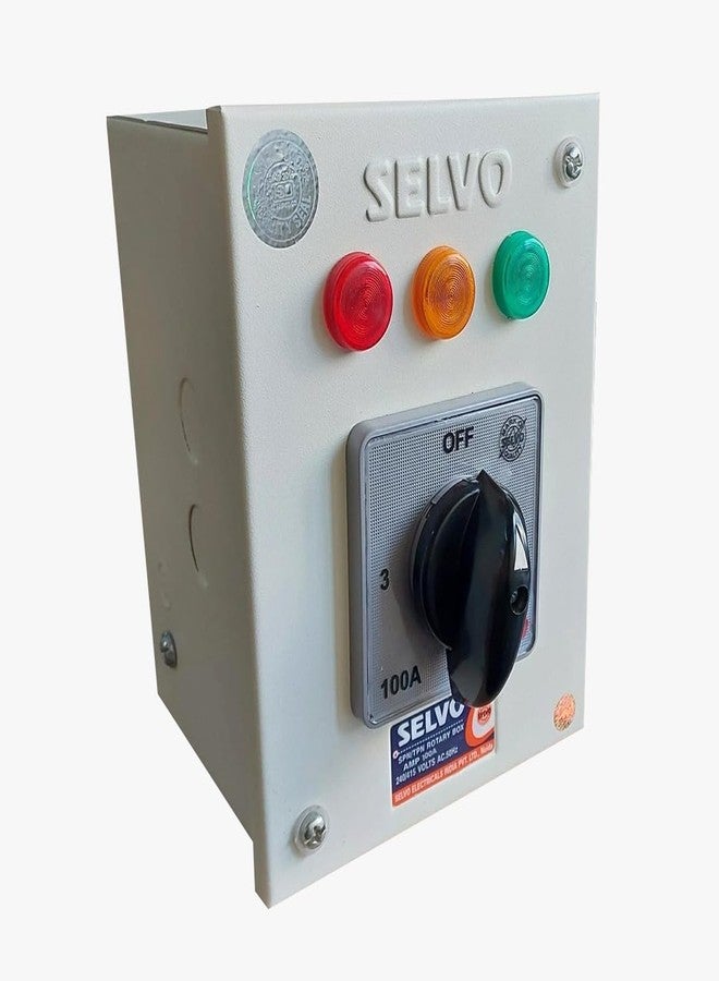 SELVO 100A Single Pole Neutral (SPN) Phase Selector Enclosure (with 1 pole 3 ways Duly wired Cam Operated Rotary Switch Fitted) - Image 1