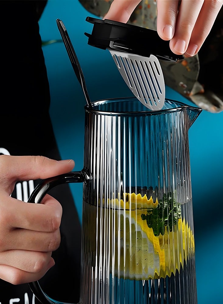 Household Vertical Striped Cold Water Kettle Heat-resistant Explosion-proof Glass Large-capacity Cool Water Kettle Thickened Juice Tea Zapot - Image 3