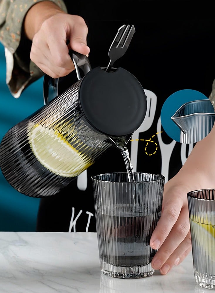 Household Vertical Striped Cold Water Kettle Heat-resistant Explosion-proof Glass Large-capacity Cool Water Kettle Thickened Juice Tea Zapot - Image 4