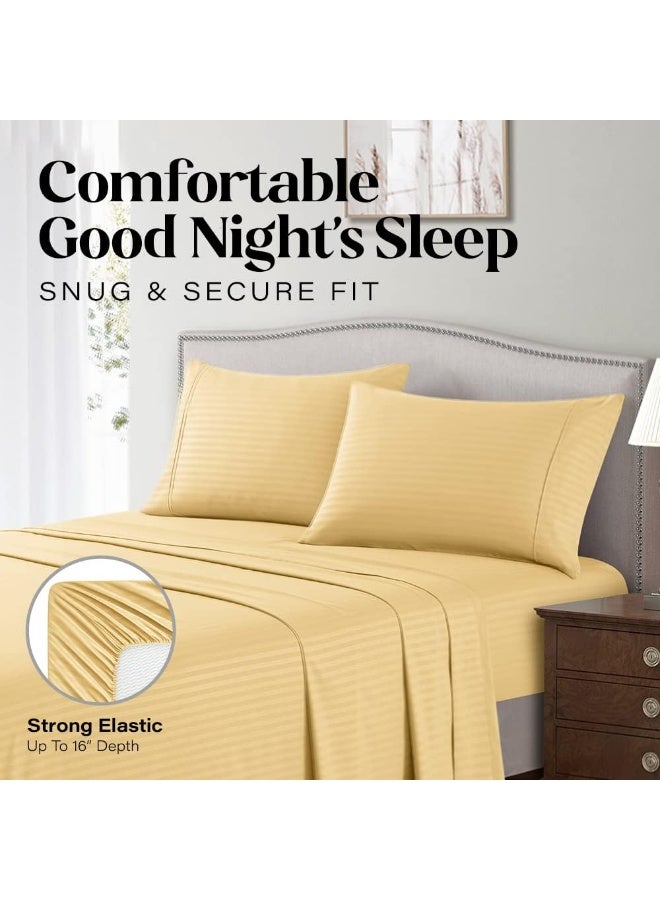 Elaine Karen Queen Italian Prestige Collection Striped Bed Sheet Set – 1800 Luxury Soft Microfiber Deep Pocket 4-Piece Bedding Set - Wrinkle, Stain, Fade Resistant - Yellow Gold - Image 5