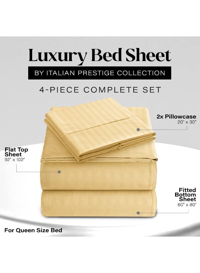Elaine Karen Queen Italian Prestige Collection Striped Bed Sheet Set – 1800 Luxury Soft Microfiber Deep Pocket 4-Piece Bedding Set - Wrinkle, Stain, Fade Resistant - Yellow Gold - Image 2