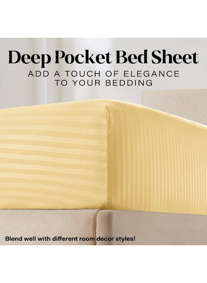 Elaine Karen Queen Italian Prestige Collection Striped Bed Sheet Set – 1800 Luxury Soft Microfiber Deep Pocket 4-Piece Bedding Set - Wrinkle, Stain, Fade Resistant - Yellow Gold - Image 3