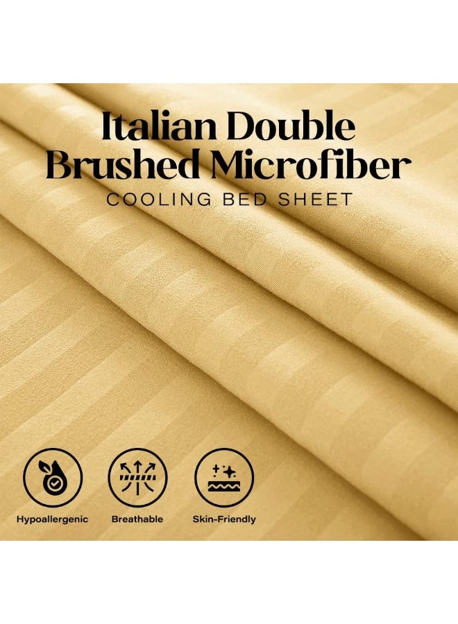 Elaine Karen Queen Italian Prestige Collection Striped Bed Sheet Set – 1800 Luxury Soft Microfiber Deep Pocket 4-Piece Bedding Set - Wrinkle, Stain, Fade Resistant - Yellow Gold - Image 4