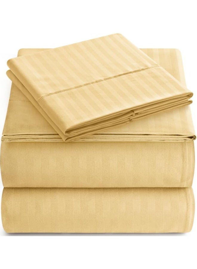 Elaine Karen Queen Italian Prestige Collection Striped Bed Sheet Set – 1800 Luxury Soft Microfiber Deep Pocket 4-Piece Bedding Set - Wrinkle, Stain, Fade Resistant - Yellow Gold - Image 1
