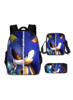 Hot-selling SONIC Sonic primary school student schoolbag three-piece set anime cartoon backpack shoulder bag pen bag,Style B - Three-piece Set - Sonic