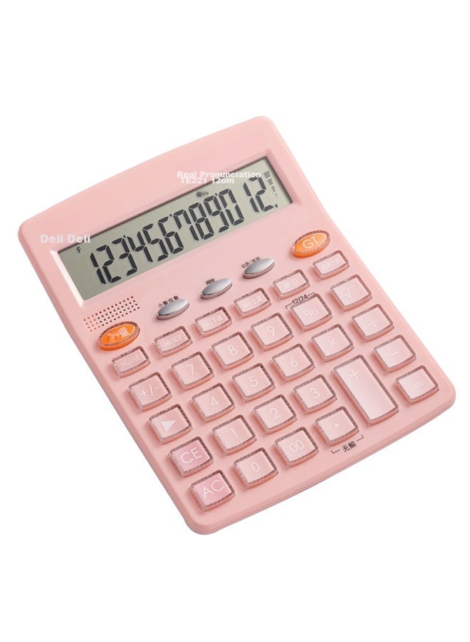Deli Crystal Button Voice Calculator, 12-digit Display, With Alarm/timer Function, Financial Office Supplies, Te221 Fresh Pink - Image 4
