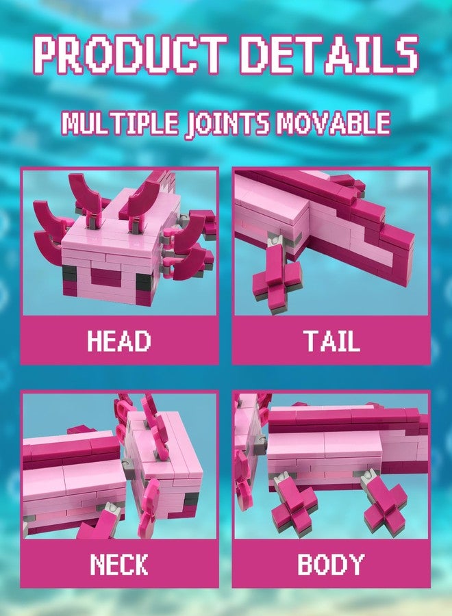 TNDCKP Pink Axolotl Building Block Set, Compatible with Lego 630 Accessory, Pixel Style Axolotl Animal Building Set, Best Gift for Kids, 4+, 164Pcs - Image 2