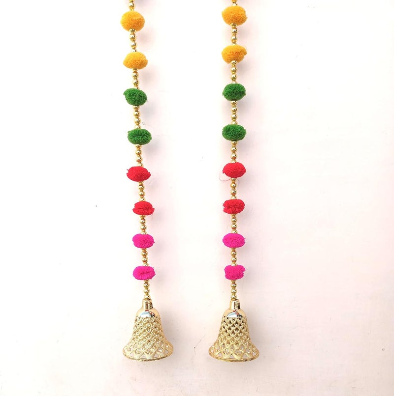 CREYENTES DSCYENTES Pom Pom Door Side Hangings for Decoration Ganesh Chaturti Decoration Wall Hanging for Main EntranceTemple Pooja Room Stylish Handmade Diwali Hanging 4 Feet 8 Pcs - Image 4