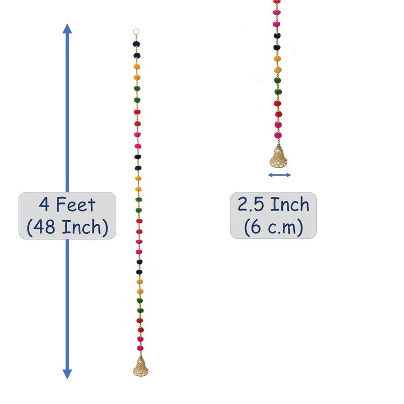 CREYENTES DSCYENTES Pom Pom Door Side Hangings for Decoration Ganesh Chaturti Decoration Wall Hanging for Main EntranceTemple Pooja Room Stylish Handmade Diwali Hanging 4 Feet 8 Pcs - Image 3