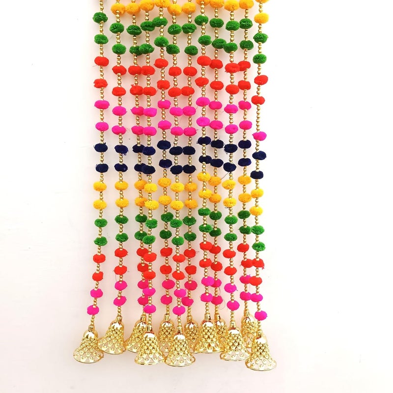 CREYENTES DSCYENTES Pom Pom Door Side Hangings for Decoration Ganesh Chaturti Decoration Wall Hanging for Main EntranceTemple Pooja Room Stylish Handmade Diwali Hanging 4 Feet 8 Pcs - Image 1