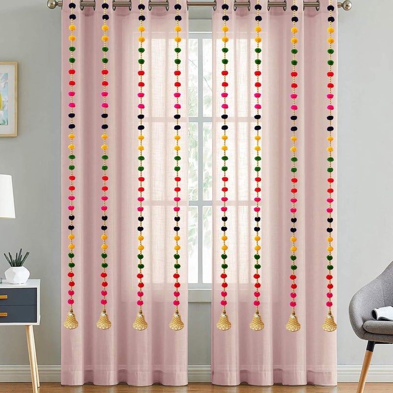 CREYENTES DSCYENTES Pom Pom Door Side Hangings for Decoration Ganesh Chaturti Decoration Wall Hanging for Main EntranceTemple Pooja Room Stylish Handmade Diwali Hanging 4 Feet 8 Pcs - Image 2