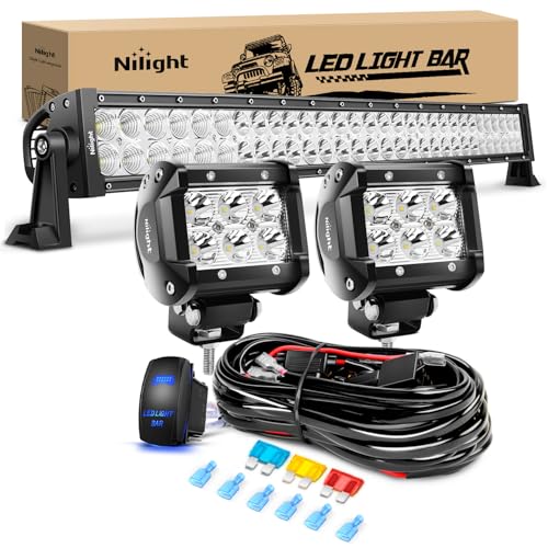 Nilight 32 Inch 180W Spot Flood Combo Led Light Bar 2Pcs 18W 4Inch Spot LED Pods Driving Off Road Lights with 14AWG Wiring Harness Kit-3 Leads for Van Car Pickup Golf Cart ATV UTV SUV Truck Boat - Image 1