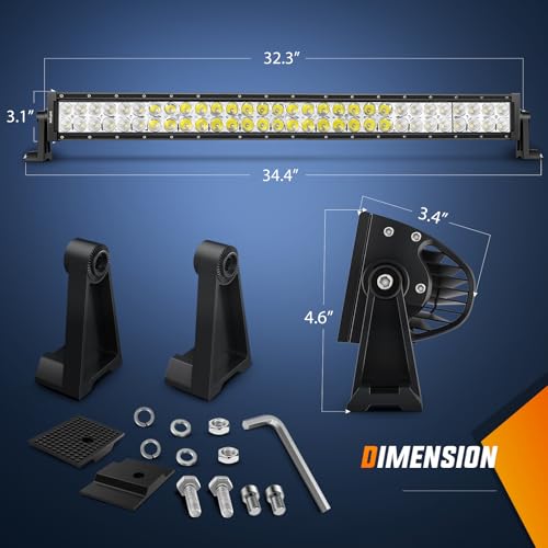 Nilight 32 Inch 180W Spot Flood Combo Led Light Bar 2Pcs 18W 4Inch Spot LED Pods Driving Off Road Lights with 14AWG Wiring Harness Kit-3 Leads for Van Car Pickup Golf Cart ATV UTV SUV Truck Boat - Image 2