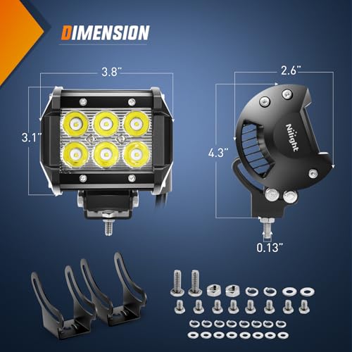 Nilight 32 Inch 180W Spot Flood Combo Led Light Bar 2Pcs 18W 4Inch Spot LED Pods Driving Off Road Lights with 14AWG Wiring Harness Kit-3 Leads for Van Car Pickup Golf Cart ATV UTV SUV Truck Boat - Image 3