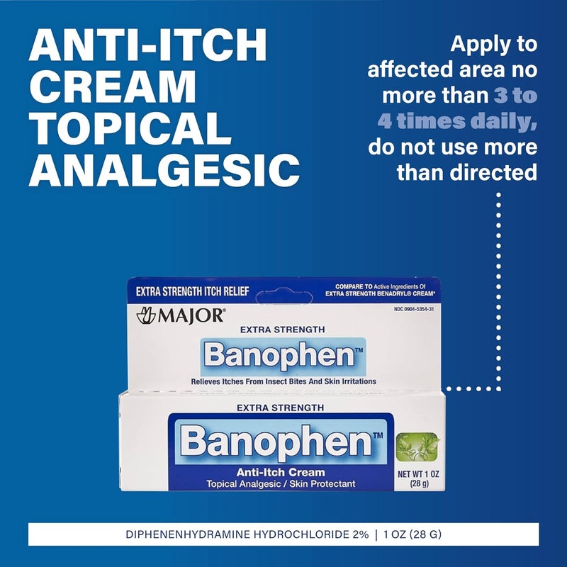 MAJOR Extra Strength Banophen - Anti-Itch Cream - Topical Analgesic Skin Protectant - Helps Relieve Itches from Insect Bites and Skin Irritations - 1 Oz. (2 Pack) - Image 2