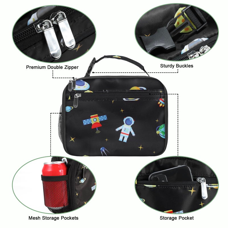 Femuar Kids Lunch Box for Boys Girls Lunch Bag Insulated Durable Lunchbox Children Lunch Tote Bag for School Astronaut - Image 4
