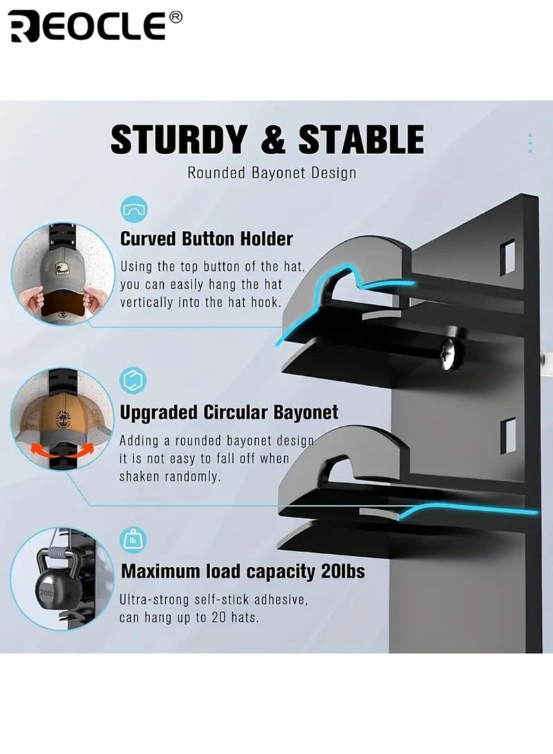 ريوكل رف قبعات بيسبول جداري يتسع لـ 10 قبعات منظم قبعات موفر للمساحة للممر والخزانة مصنوع من البلاستيك المتين للتخزين والعرض - Image 3