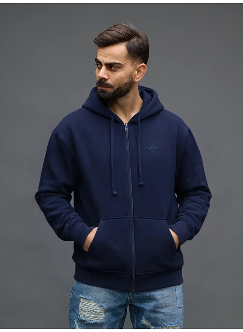 روجن Men’s Solid Zip-Up Hoodie Sweatshirt | Blue