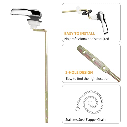Opzour Toilet Handle Replacement Kit, Universal Toilet Lever with Stainless Steel Flapper Chain, Chrome Finish Flush Lever - Image 5