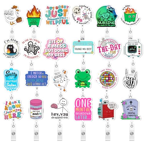 ZCPTZ 24 Pcs Funny Nurse Badge Reels - Acrylic Retractable Name ID Badge Holder Clip for Nurses, Doctors, Medical Staff Cute Nursing Accessories Gifts - Image 1