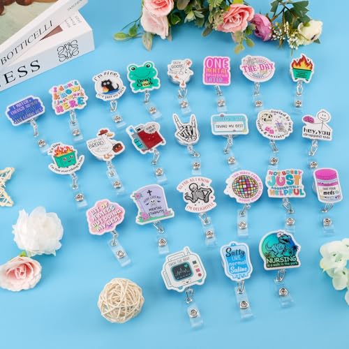 ZCPTZ 24 Pcs Funny Nurse Badge Reels - Acrylic Retractable Name ID Badge Holder Clip for Nurses, Doctors, Medical Staff Cute Nursing Accessories Gifts - Image 3