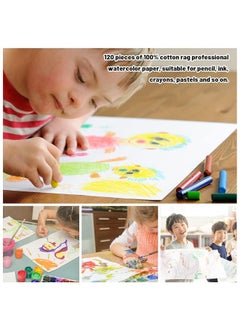 Fyess Fyess 120Pcs 100% Rag Cotton White Watercolor Paper Cold Press Paper Bulk Watercolor Drawing Student Artist for Kids,8 x 12 inch  - Image 5