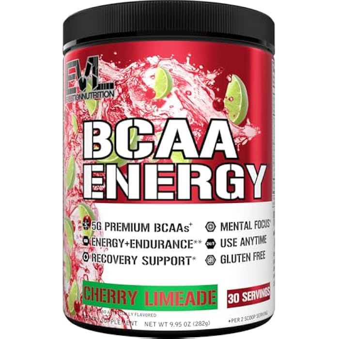 Evlution EVL BCAAs Amino Acids Powder - BCAA Energy Pre Workout Powder for Muscle Recovery Lean Growth and Endurance - Rehydrating Post Workout Recovery Drink with Natural Caffeine - Cherry Limeade - Image 1