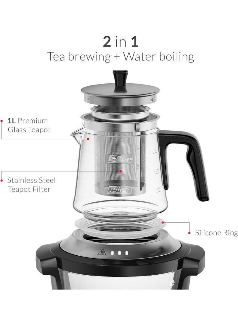 Feller Electric Glass Samovar Teamaker,German Schott Glass,3L Samovar+1L Teapot,2000W, Anti-Drip Valve+Water Flow Stabilizer, Digital Display - Image 3