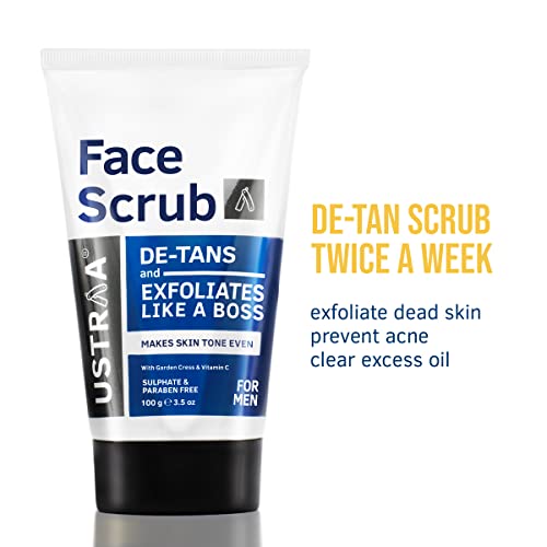 Ustraa Total De-Tan Kit - De-Tan Face Cream, 50gm - Effective Tan Removal | & De-Tan Face Scrub - With Walnut Granules, 100gm- Helps in Tan Removal & Even Skin Tone | For All Skin Types | No SLS - Image 5