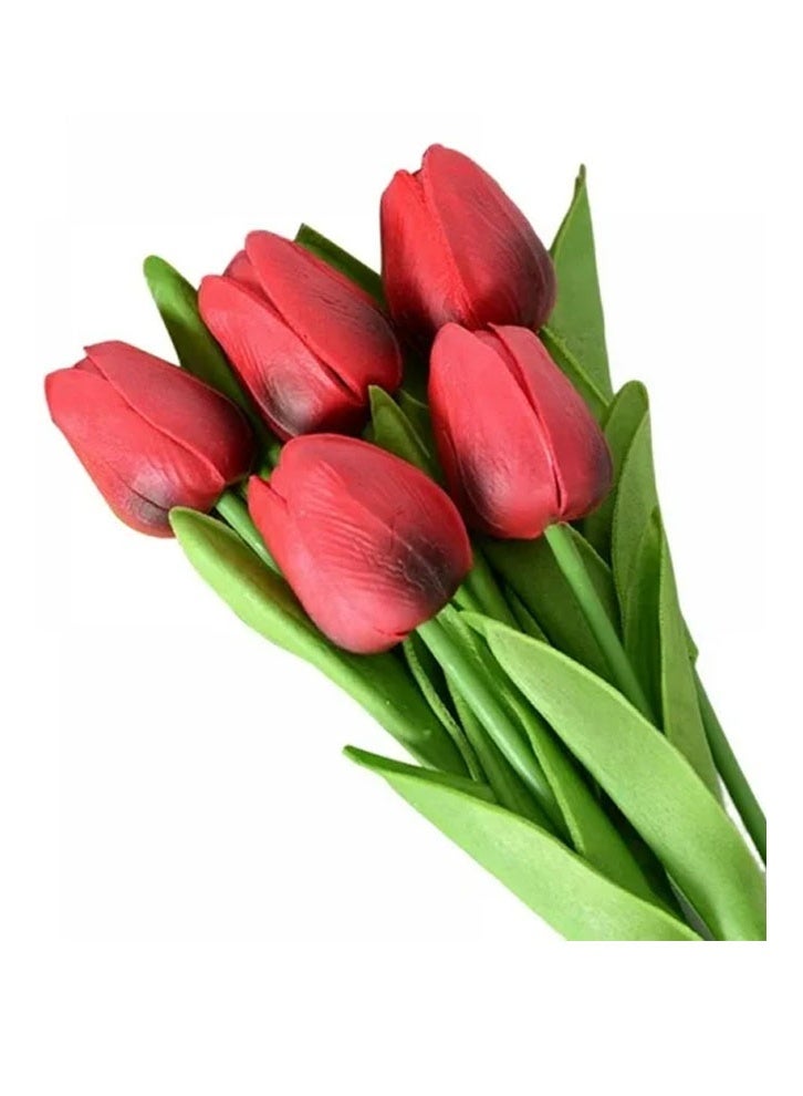 KLNAMAEAAN Artificial Plastic Tulip Flower in Wine Red for Home Decoration and Gifts Pack of 10 - Image 4