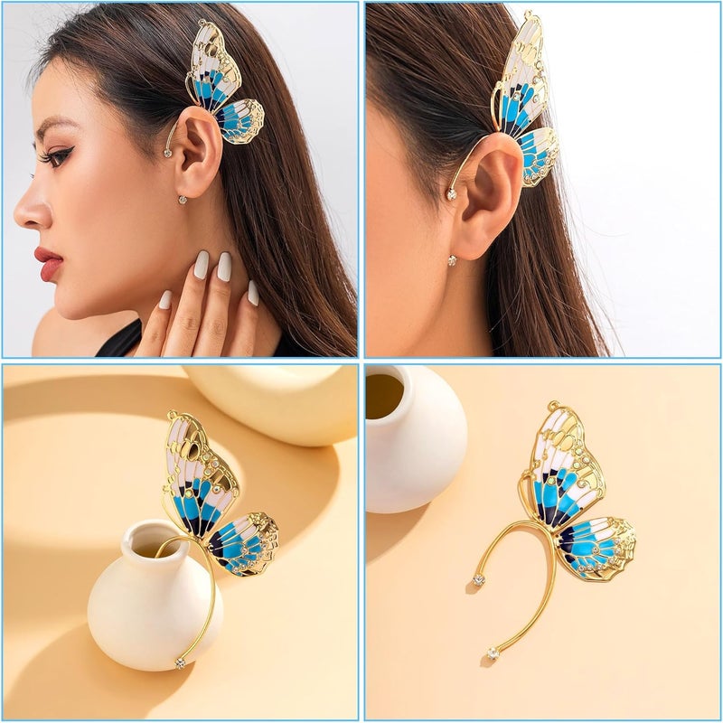 Excefore Butterfly Wings Earrings, Fairy Ear Cuff Elf Headpiece - Elf Ear Clip Ear Hook, Fairy Costume Headpiece Accessories, Colorful Butterfly Dangle Earrings for Women, Simulation Butterfly Wing Earrings - Image 3