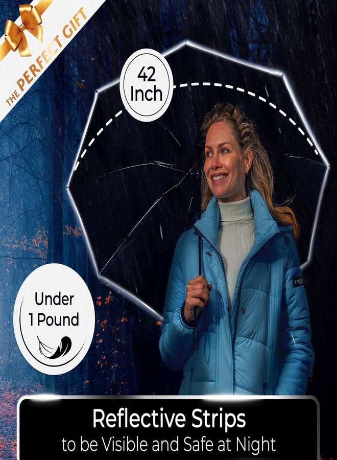 TUMELLA Strongest Windproof Travel Umbrella (Compact, Superior & Beautiful), Small, Wind-Tested, Light & Portable, Automatic Folding Rain Umbrella, Durable Premium Grip, Fits Car and Backpack, Black - Image 2