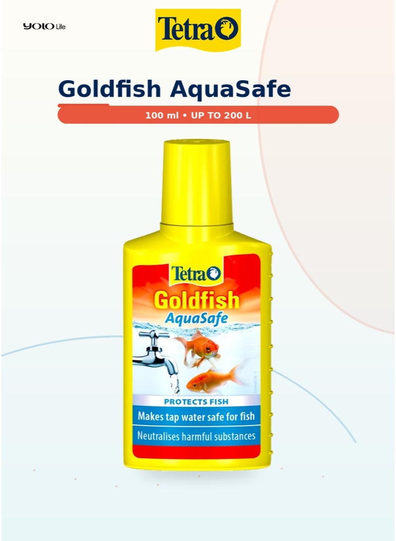 تترا Tetra Goldfish AquaSafe 100 مل مكيف مياه حوض السمك، يجعل مياه الصنبور آمنة للأسماك الذهبية خلال ثوانٍ، يحيّد الكلور والمعادن الثقيلة، حماية للزعانف، 5 مل لكل 10 لتر - Image 1