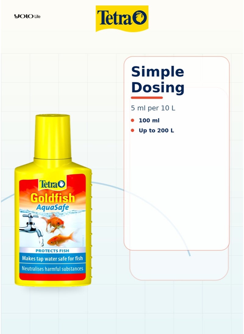 تترا Tetra Goldfish AquaSafe 100 مل مكيف مياه حوض السمك، يجعل مياه الصنبور آمنة للأسماك الذهبية خلال ثوانٍ، يحيّد الكلور والمعادن الثقيلة، حماية للزعانف، 5 مل لكل 10 لتر - Image 3