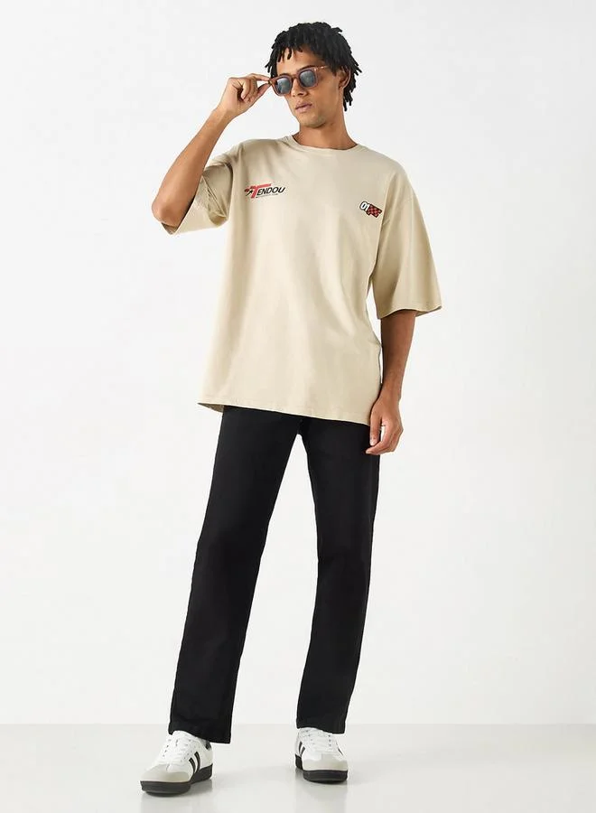 SP Characters Celestials Print Crew Neck T-shirt with Short Sleeves