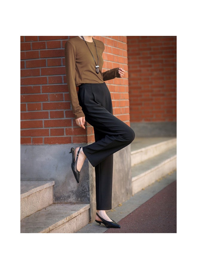 dme Demana [smart Commuting] Autumn Intellectual Simple Style Pleated Cropped ette Pants Wrinkled Sharp Women's Casual Trousers - Image 1