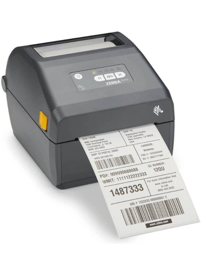 Zebra ZD421 Label Barcode Printer, 8 Dots/mm (203 DPI), 104mm Maximum Print Width, 256 MB Memory, 512 MB eMMC, Bluetooth, USB Connectivity, Black | ZD4A042-30EM00EZ - Image 1
