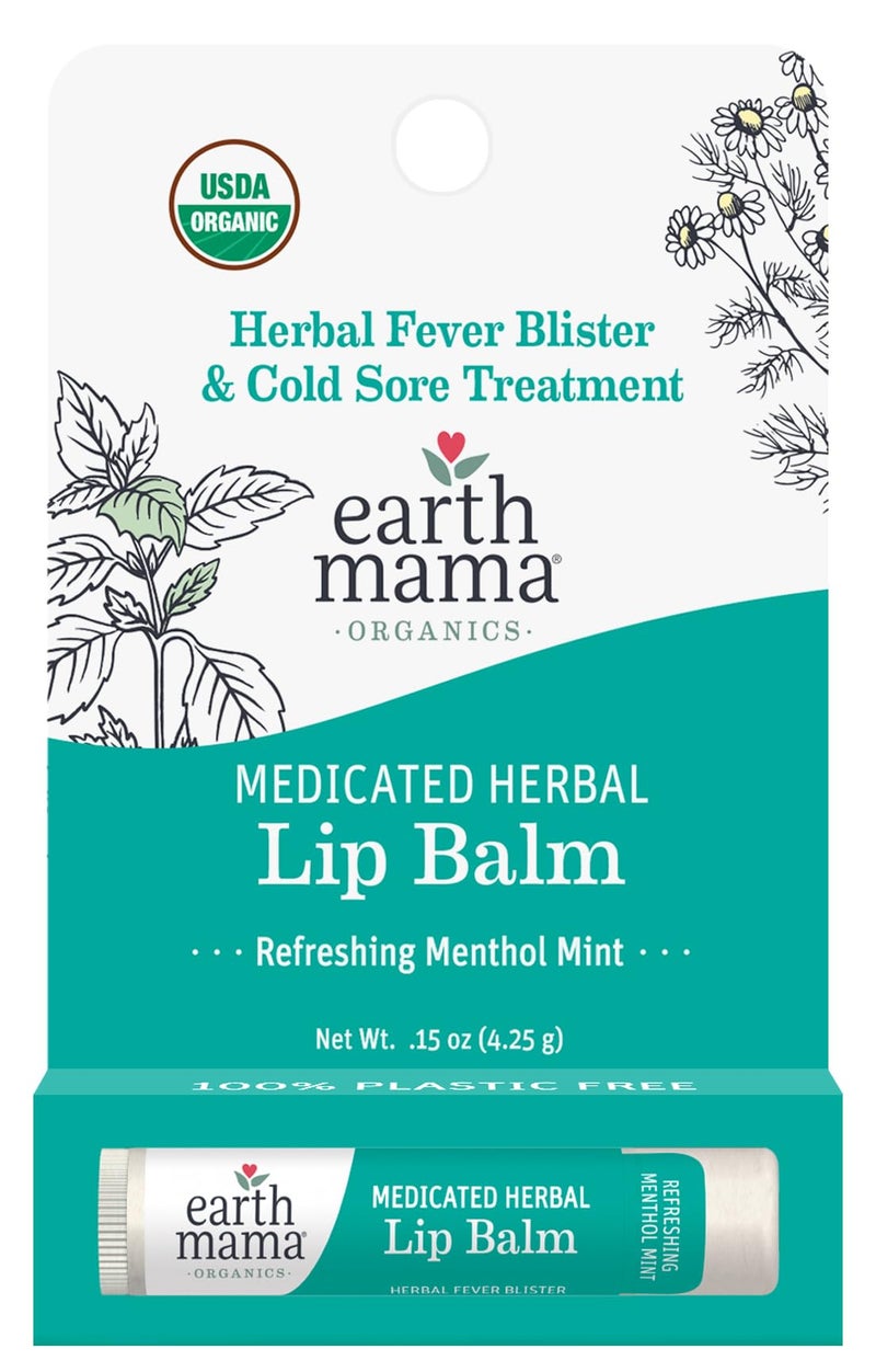 Earth Mama Medicated Herbal Lip Balm | Organic Lip Balm with Menthol for Fever Blister & Cold Sore | Refreshing Menthol Mint Lip Care, 0.15 oz - Image 1
