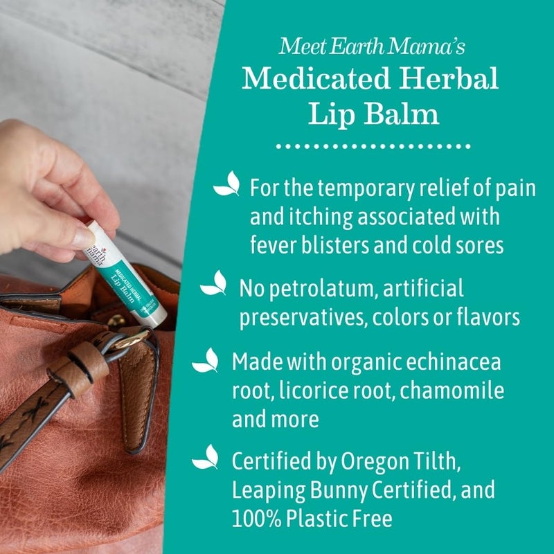 Earth Mama Medicated Herbal Lip Balm | Organic Lip Balm with Menthol for Fever Blister & Cold Sore | Refreshing Menthol Mint Lip Care, 0.15 oz - Image 4