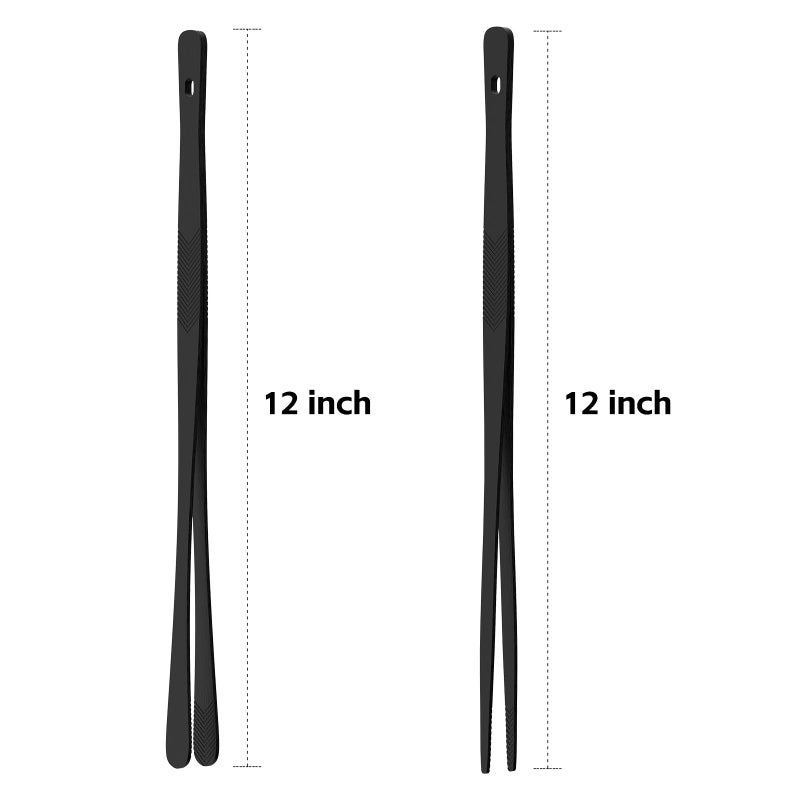Tifanso Kitchen Tongs for Cooking - 2PCS 12" Stainless Steel Cooking Tongs Tweezers, Metal Fine Kitchen Utensils with Precision Serrated Tips, Professional Chef Tweezers for Serving, BBQ, Pasta, Salad - Image 2